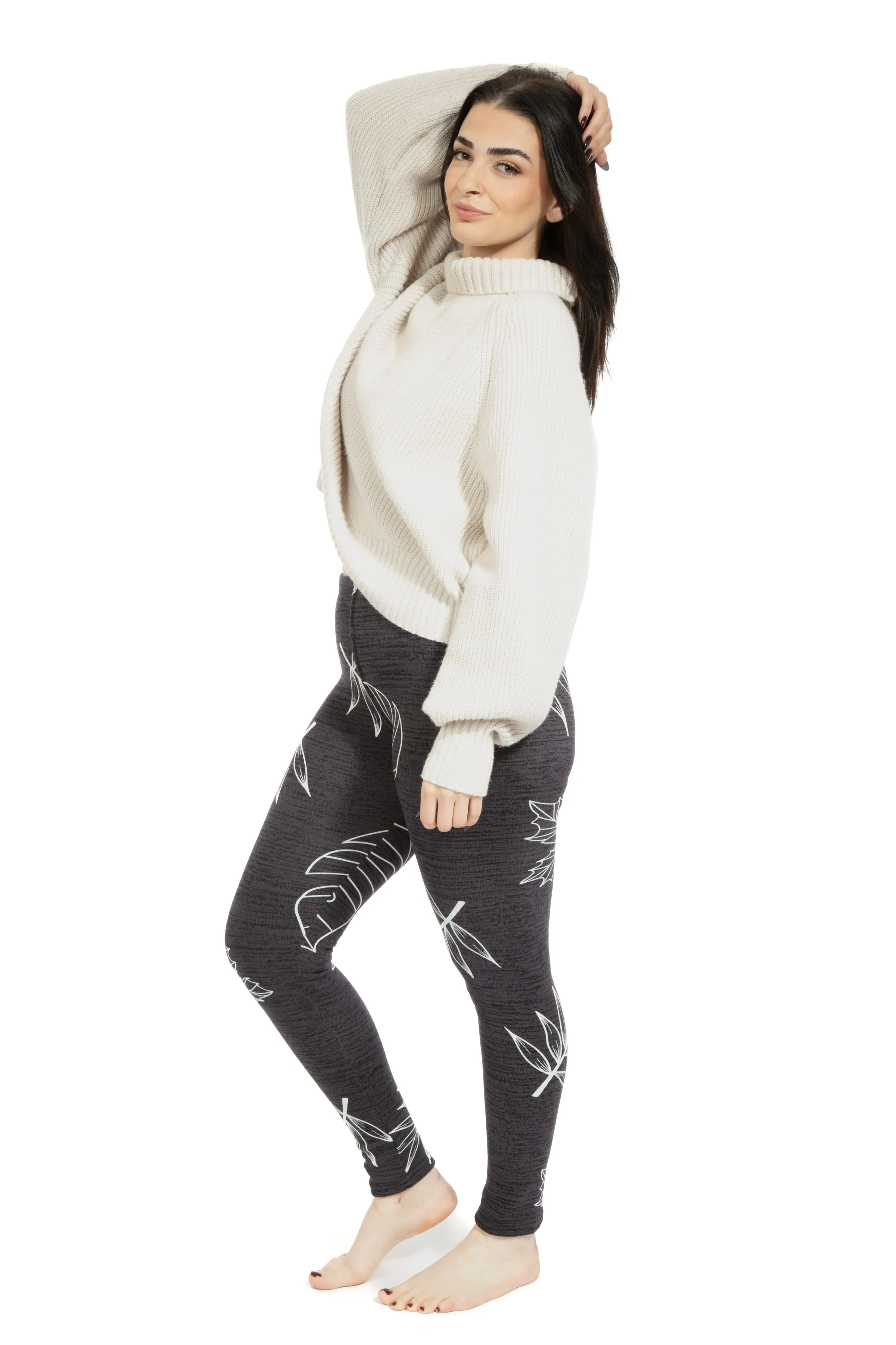 Leaves in Gray - Cozy Lined Leggings sold by Just Cozy product image thumbnail 2
