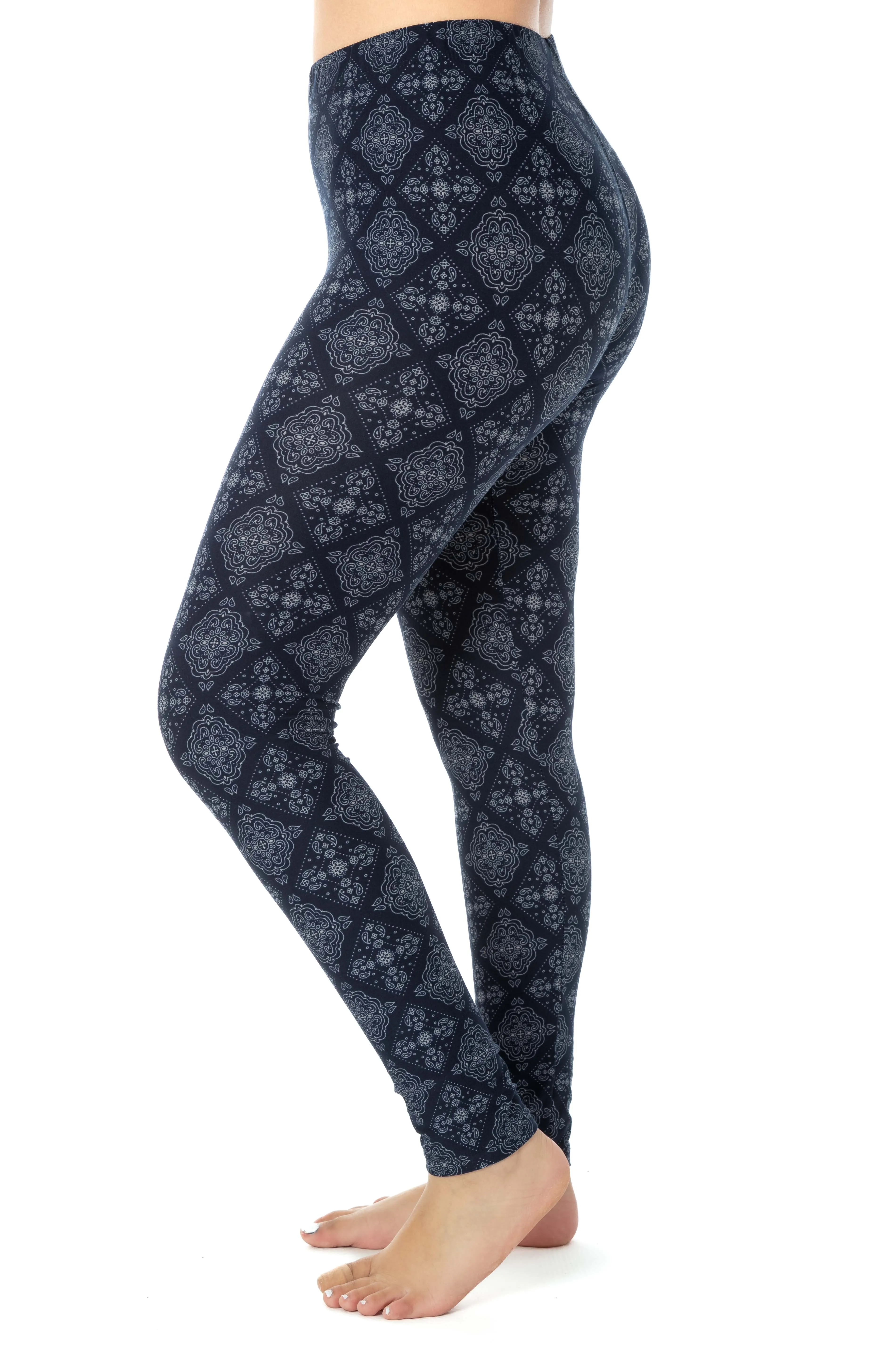Navy Damask - All Season Leggings sold by Just Cozy