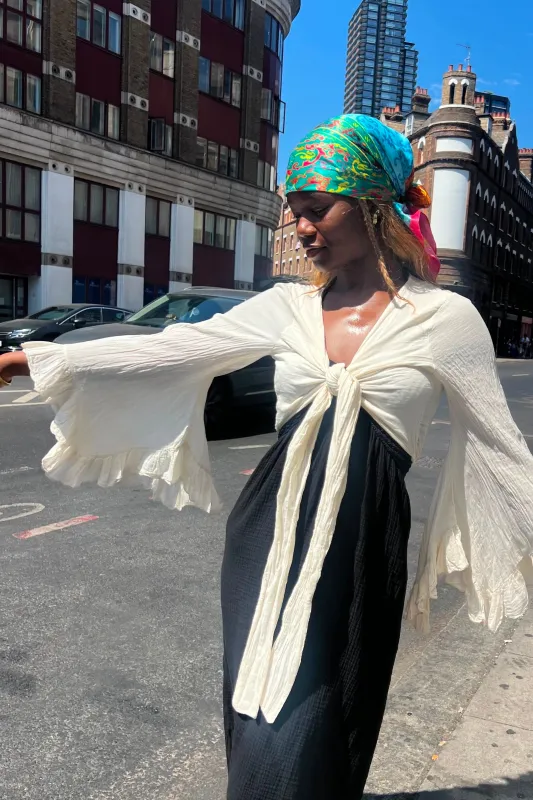 Sally Big Sleeve Wrap Top -Cream made by Ost London