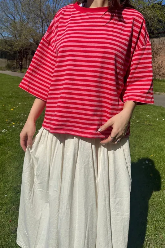 Else Striped T-Shirt -Red/Pink made by Ost London
