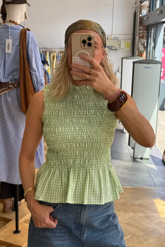 Leonora Smocked Blouse Sleeveless -Mint Green made by Ost London