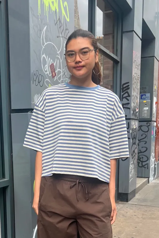 Else Striped Tee -Denim/White made by Ost London