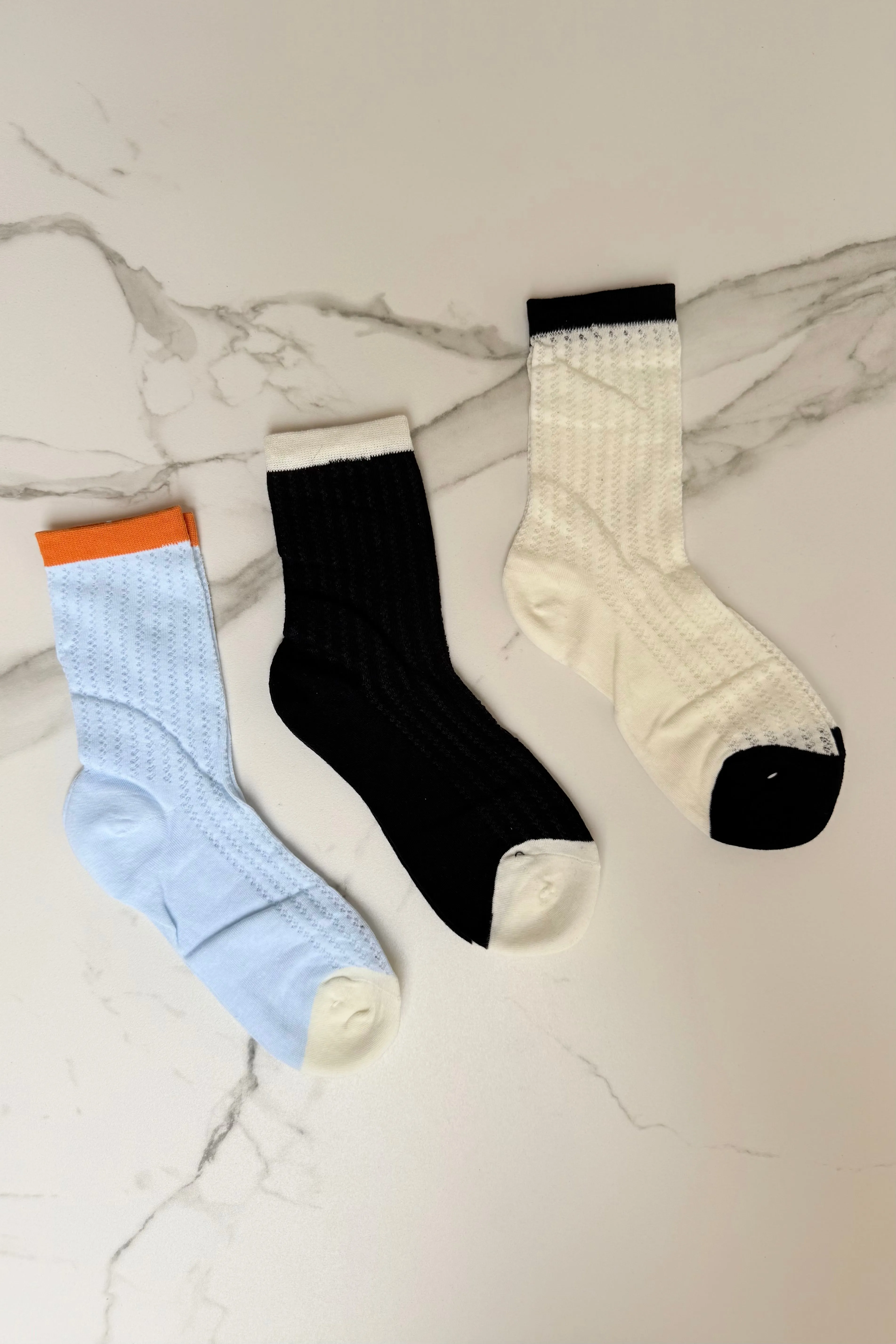 Karoline Cotton Socks-Blue/Black/White sold by Ost London