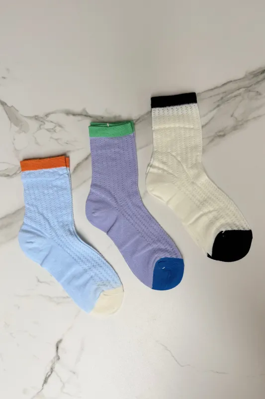 Karoline Cotton Socks -Lilac/Blue/White made by Ost London