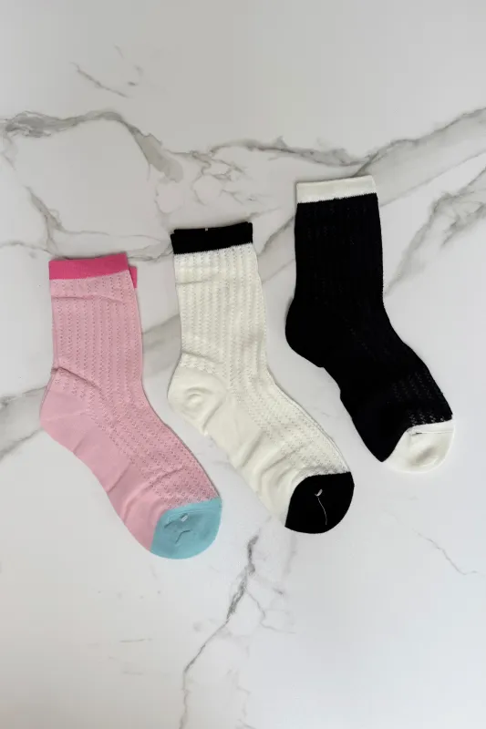 Karoline Cotton Socks -3 pack Pink/Black/White made by Ost London