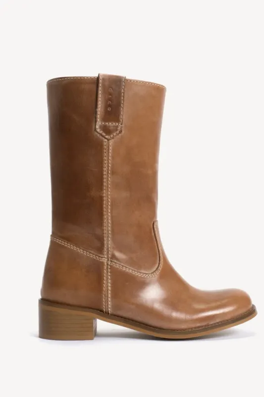 Julia Gaucho Boot in Dark Tan Escovado Leather made by Ost London