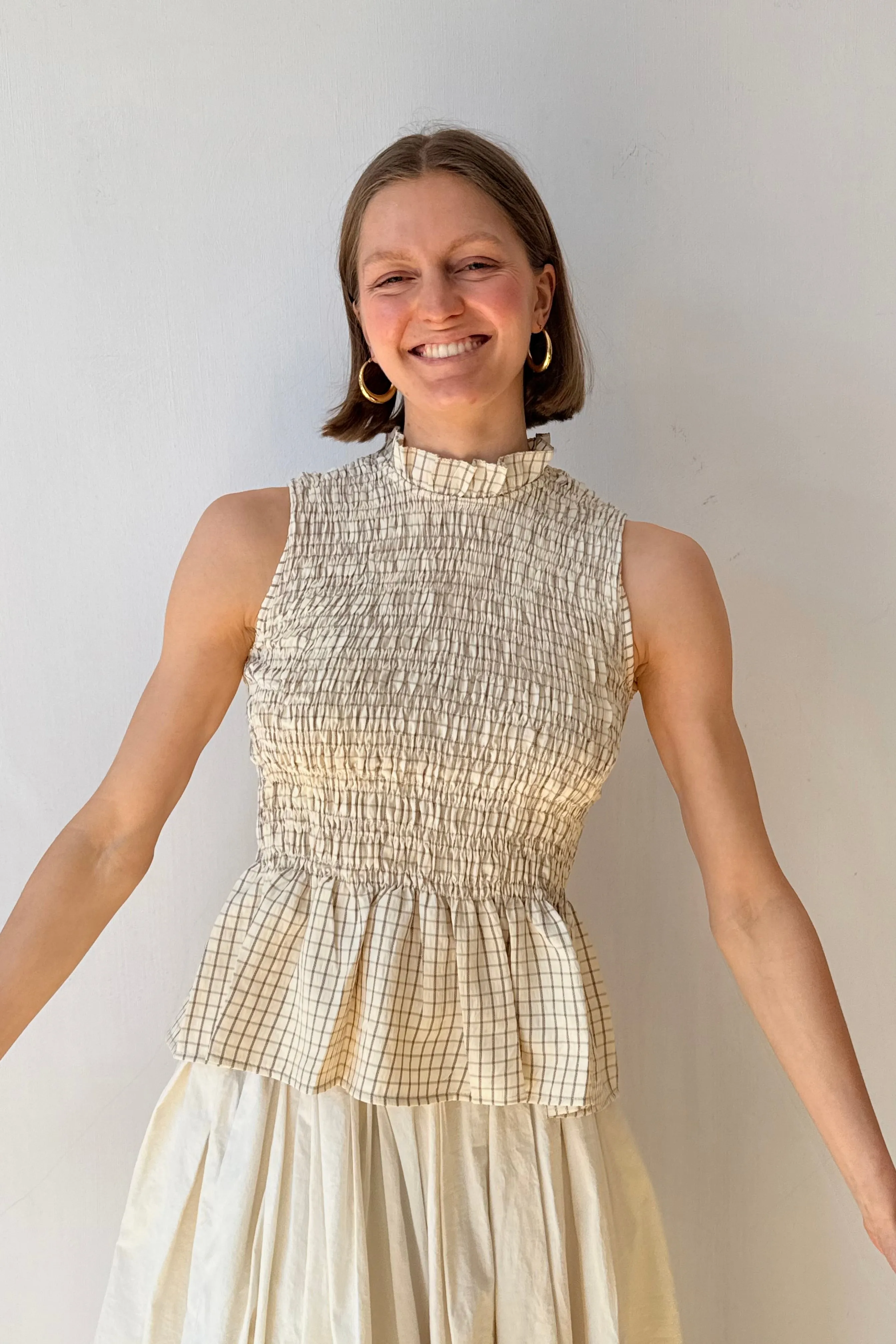 Leonora Smocked Blouse Sleeveless -Cream sold by Ost London