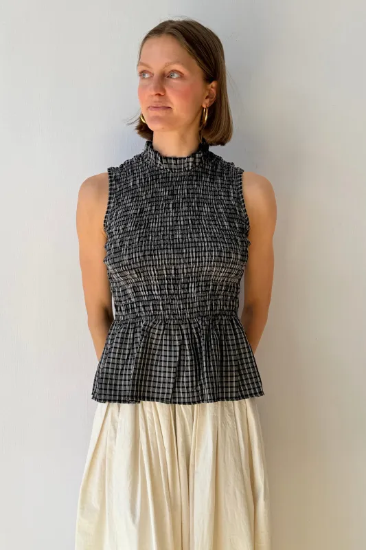 Leonora Smocked Blouse Sleeveless -Black made by Ost London