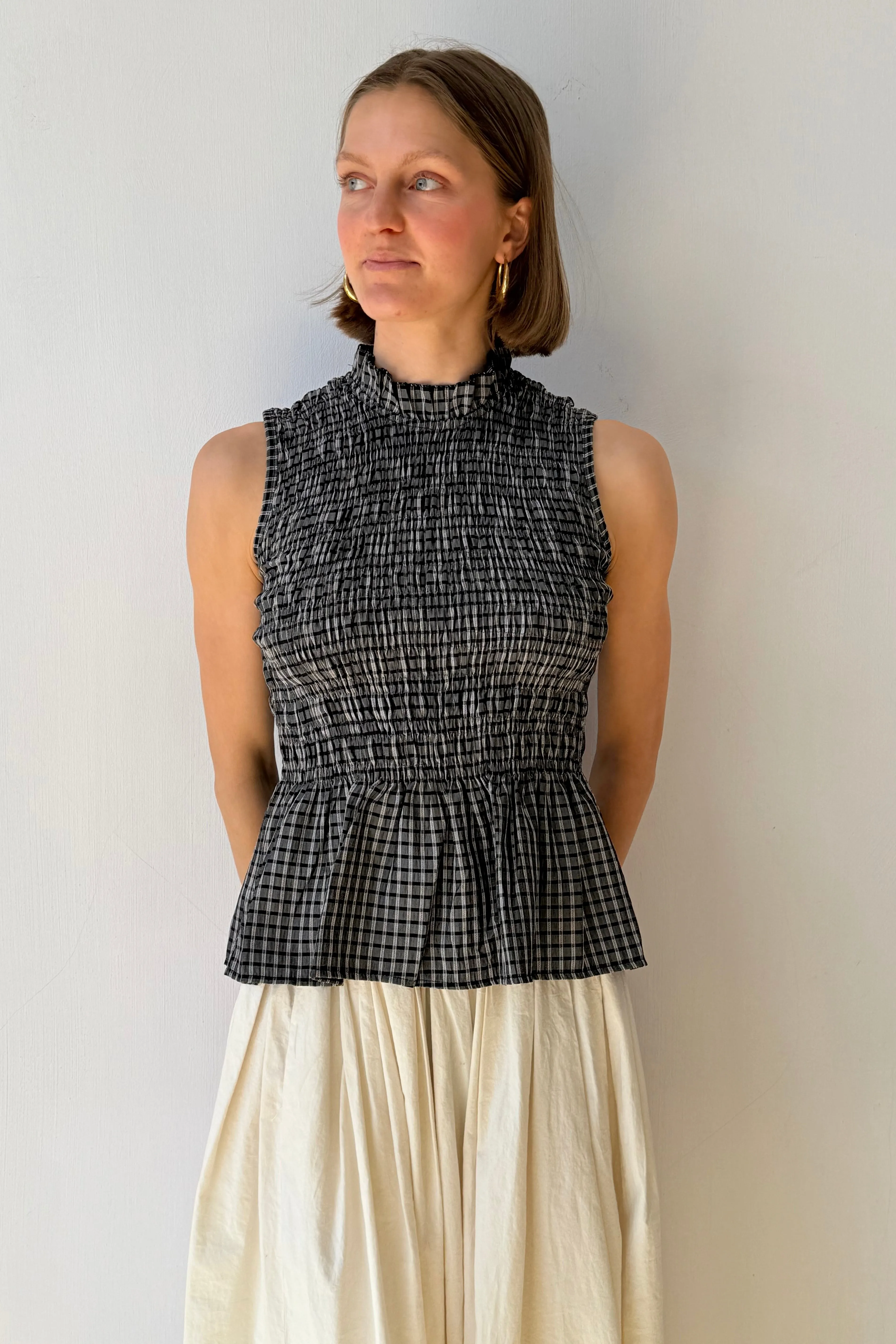 Leonora Smocked Blouse Sleeveless -Black sold by Ost London