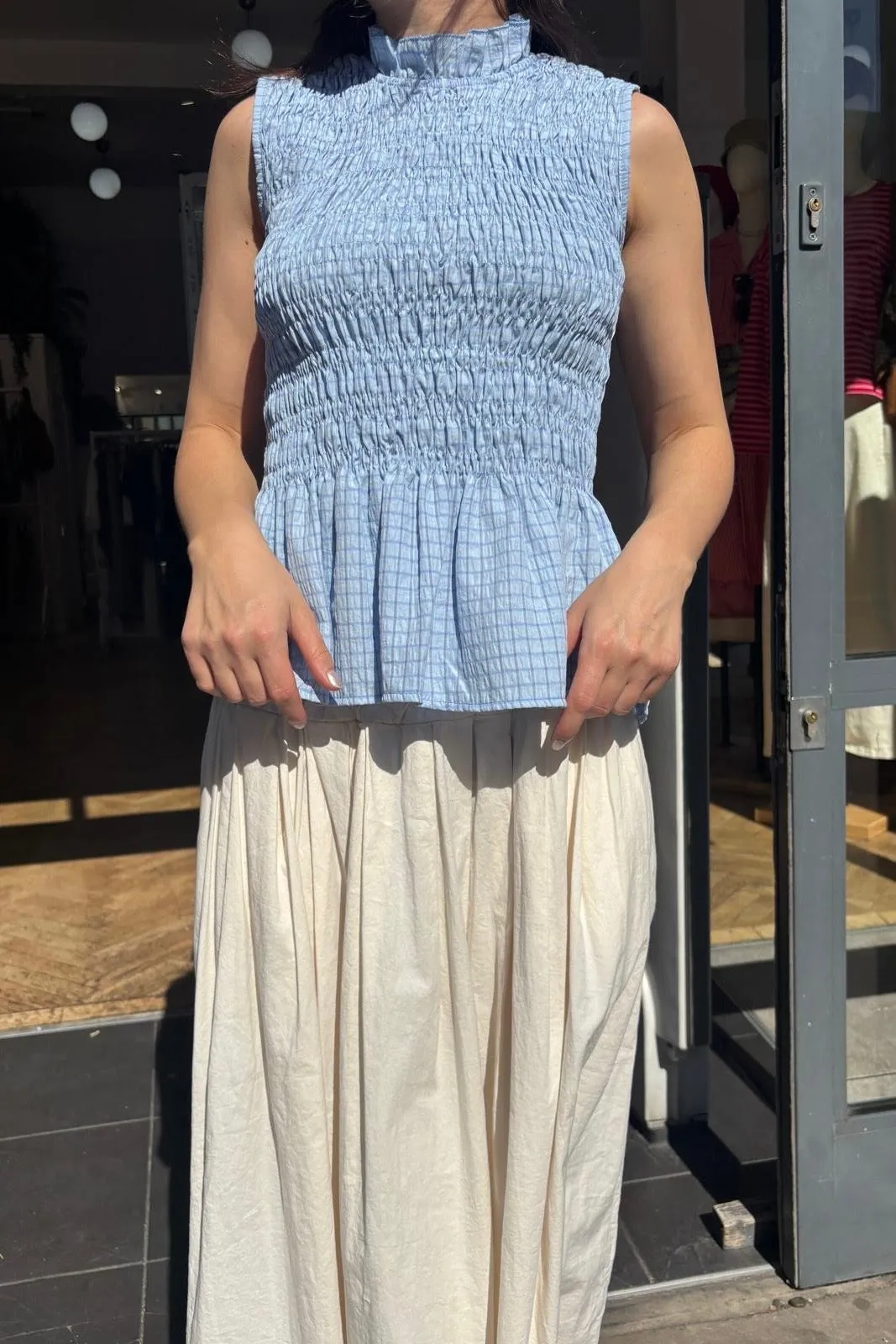 Leonora Smocked Blouse Sleeveless -Blue sold by Ost London product image thumbnail 3