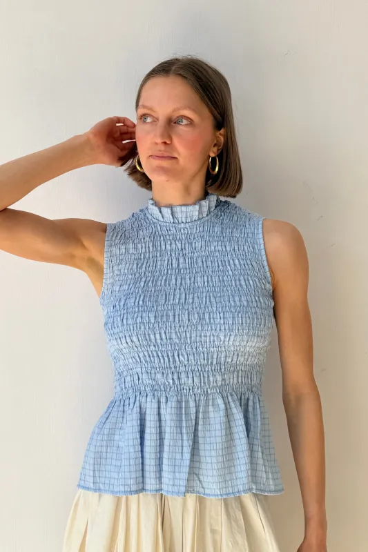 Leonora Smocked Blouse Sleeveless -Blue made by Ost London
