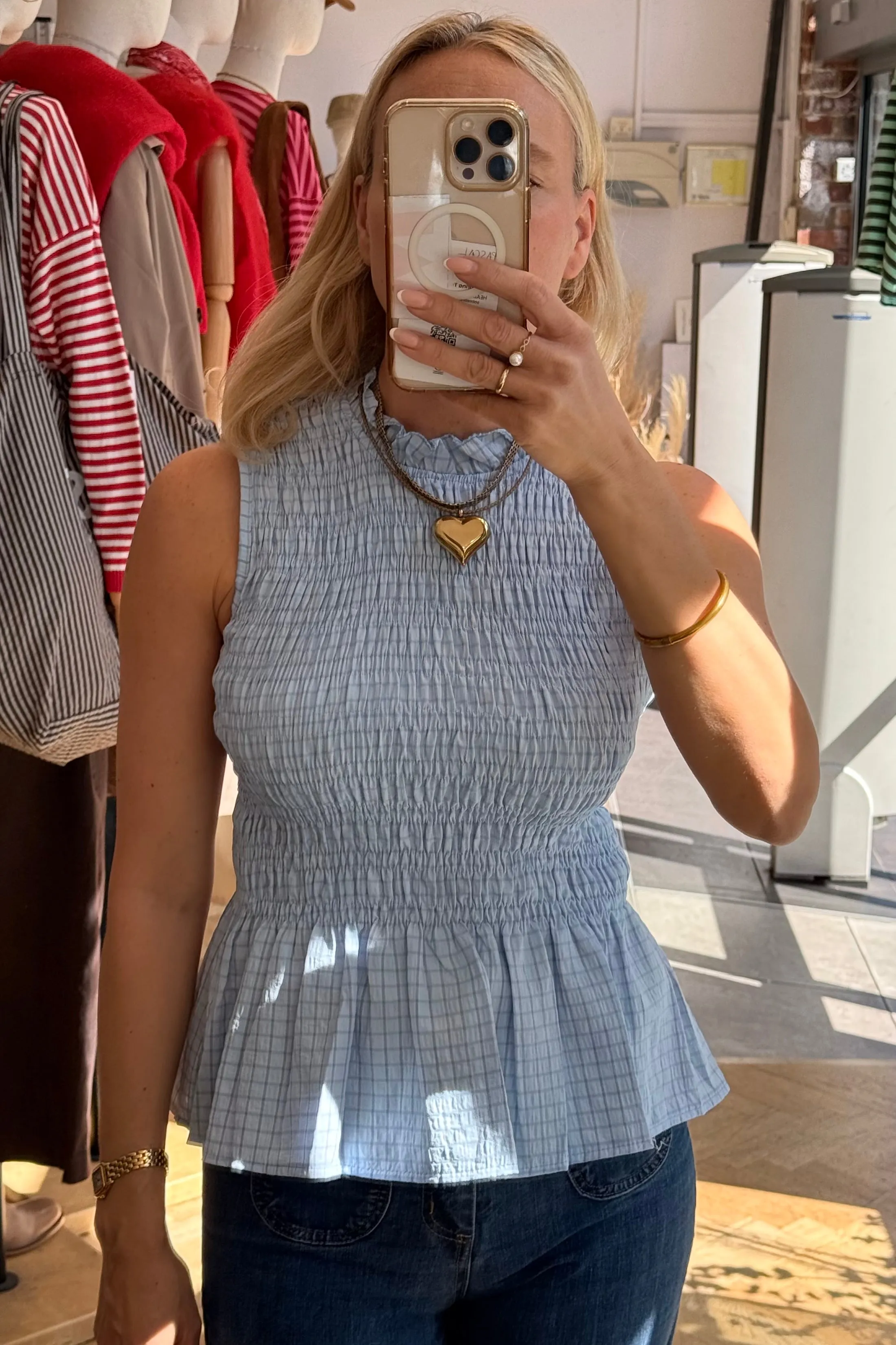 Leonora Smocked Blouse Sleeveless -Blue sold by Ost London product image thumbnail 2