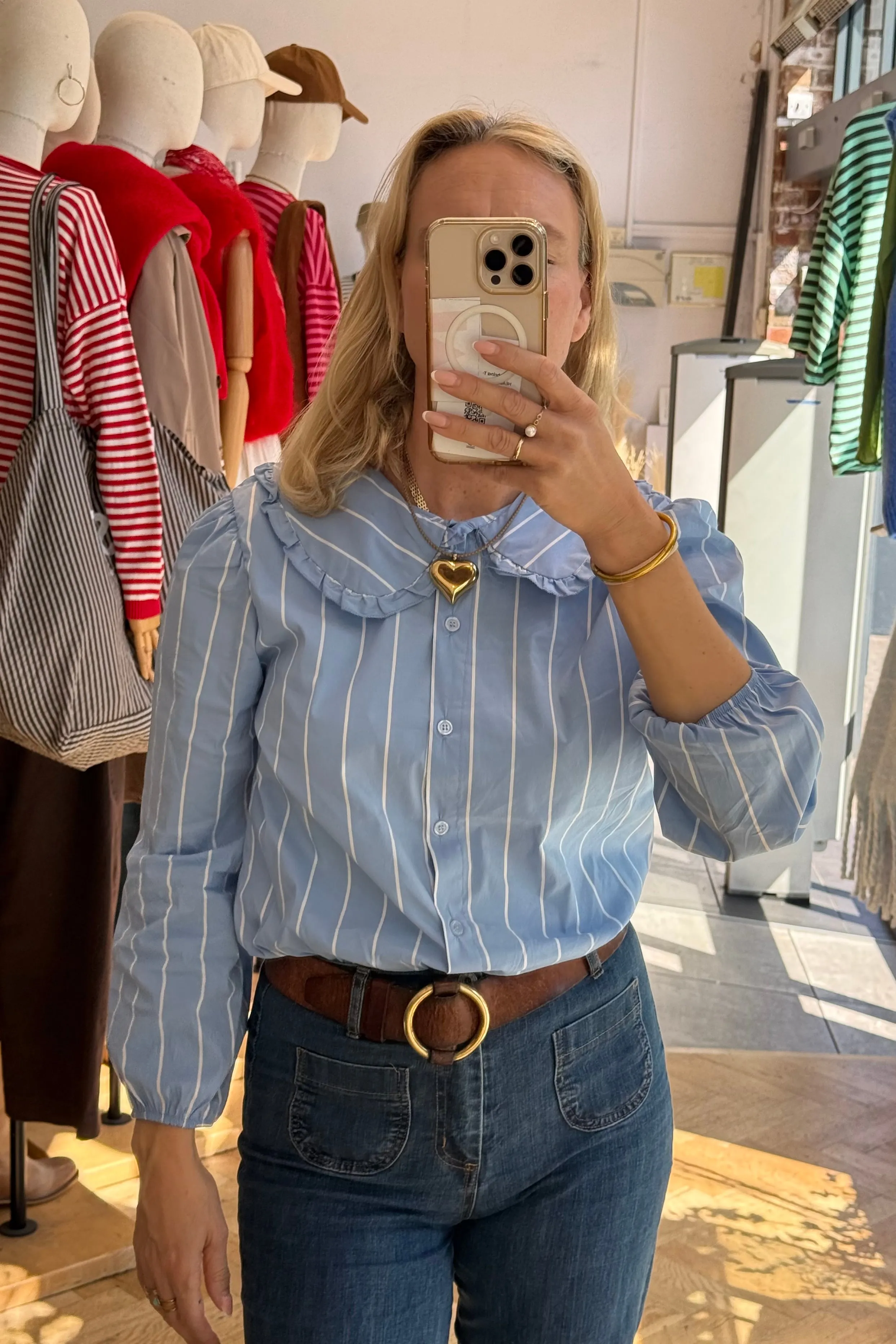 Alice Frill Collar Blouse -Blue Stripes sold by Ost London