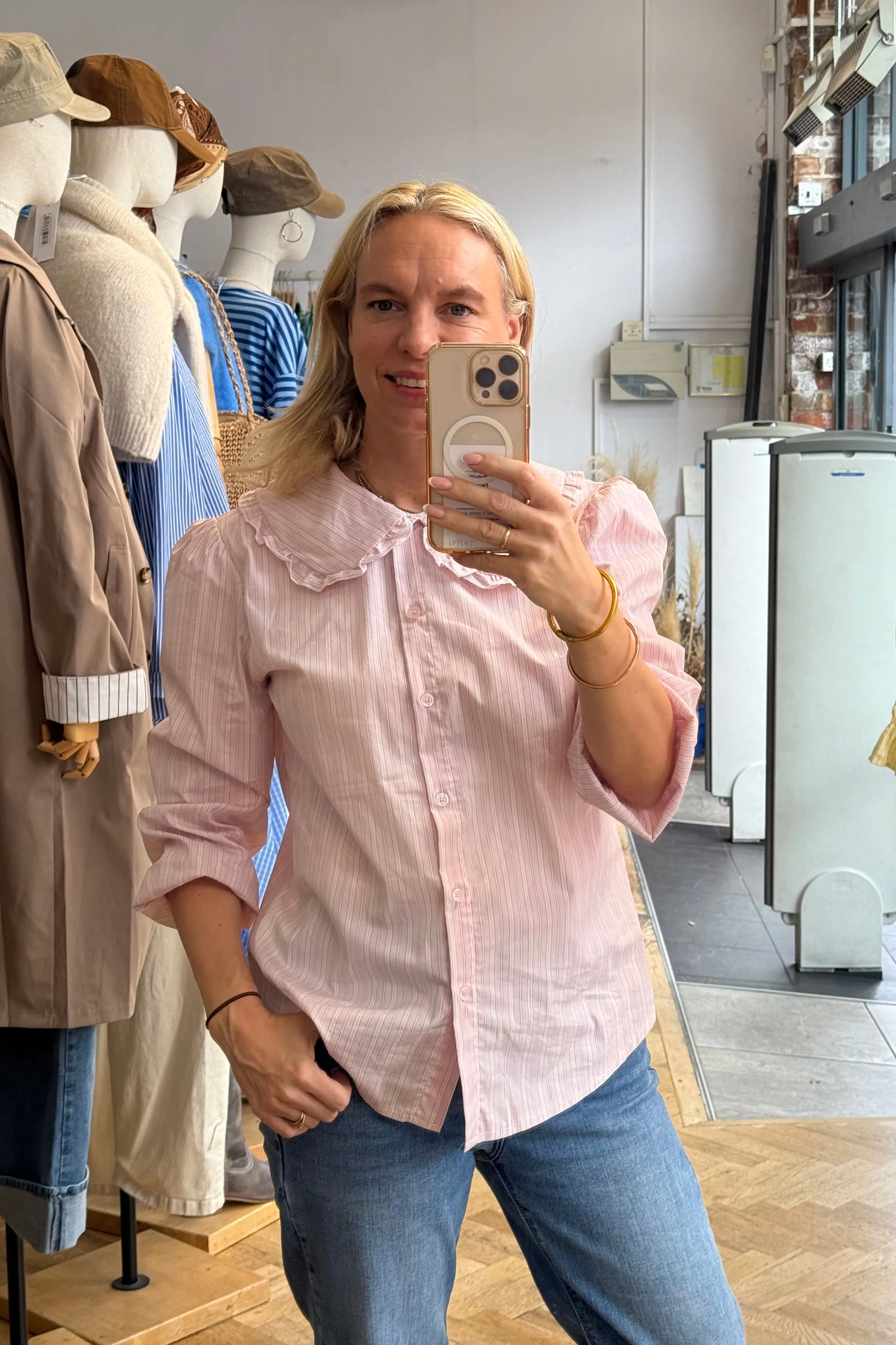 Alice Frill Collar Blouse -Pink stripes sold by Ost London