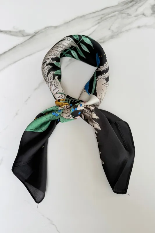 Vilja Silk Scarf -Flower Black made by Ost London
