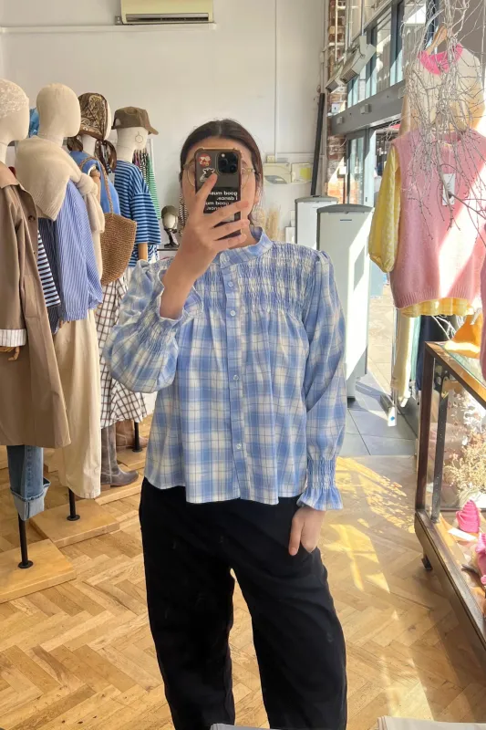Klara Tartan Shirt -Blue made by Ost London