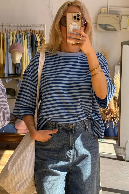 Else Striped T-Shirt -Royal/Blue made by Ost London