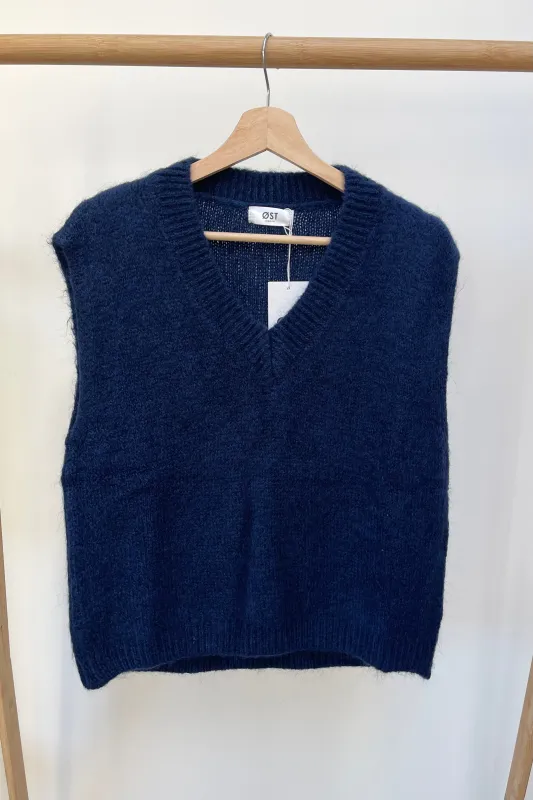 Tessa Mohair Vest -Navy made by Ost London