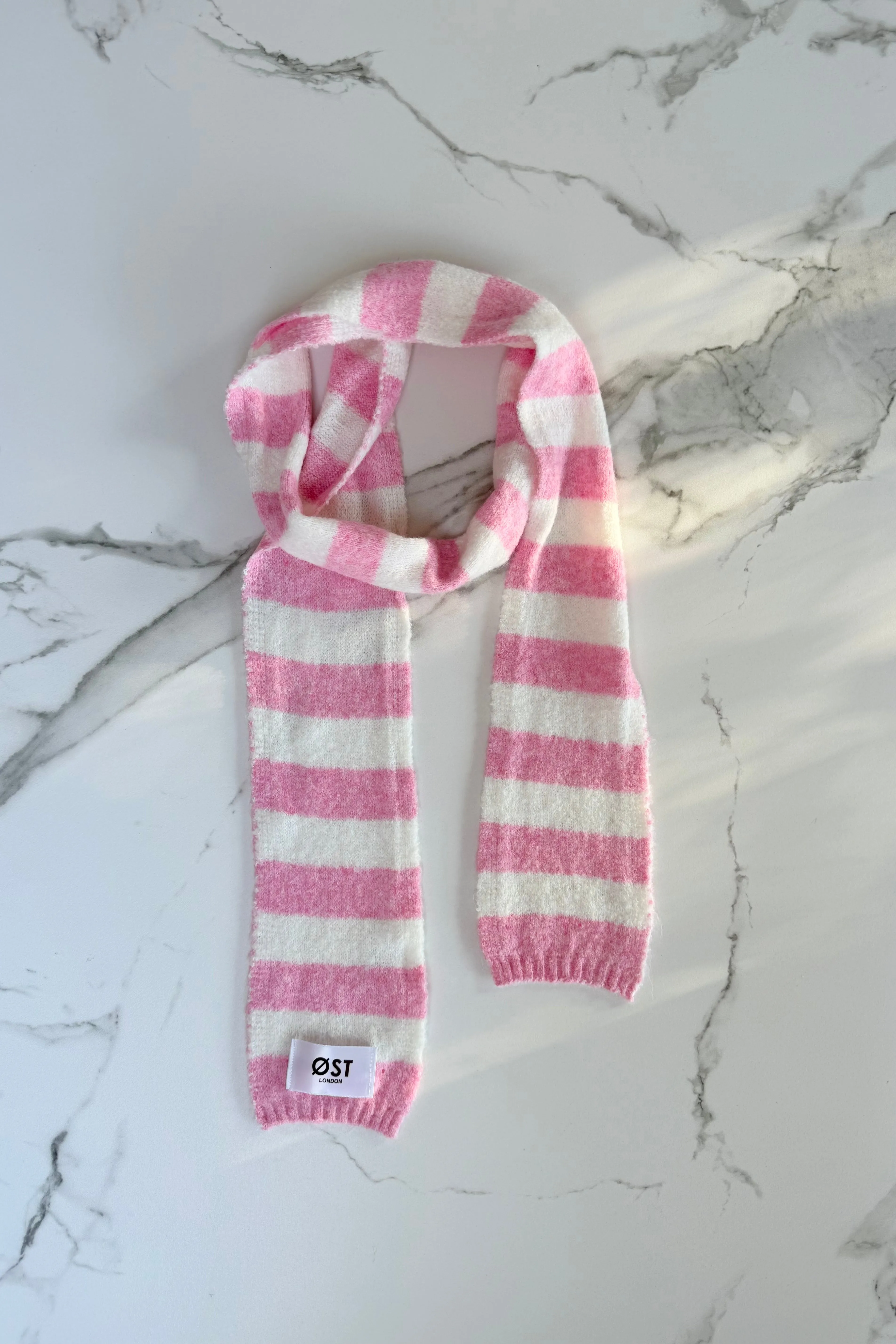 Gunhild Skinny Scarf -Pink/White sold by Ost London