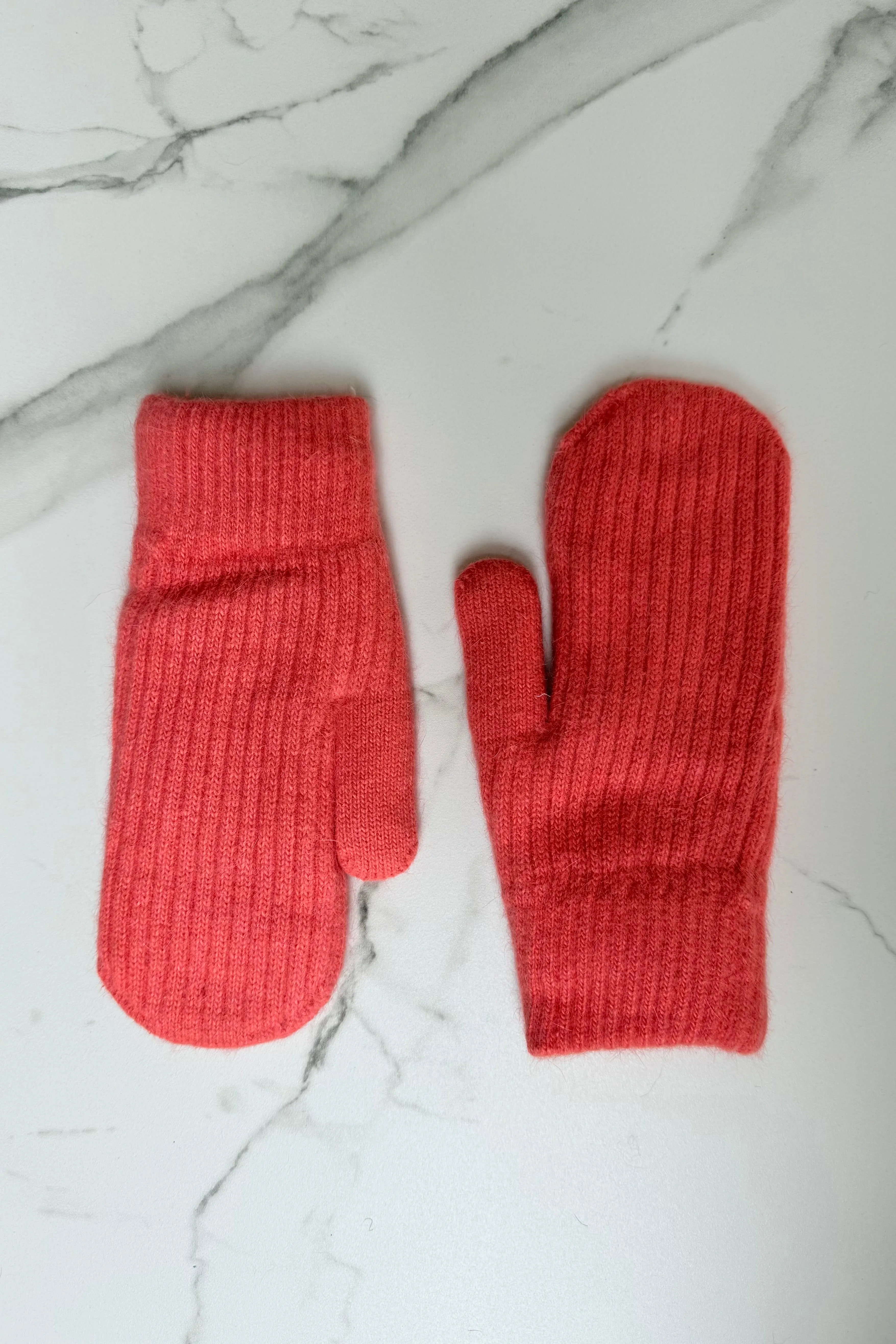 Fluffy Angora Mittens -Coral sold by Ost London