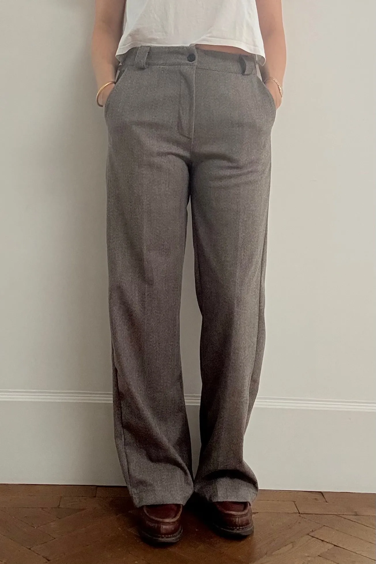 Selma Herringbone Trousers -Brown sold by Ost London