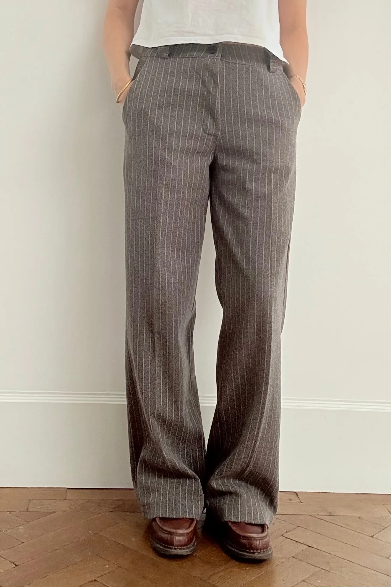 Selma Pinstripe Trousers-Brown sold by Ost London