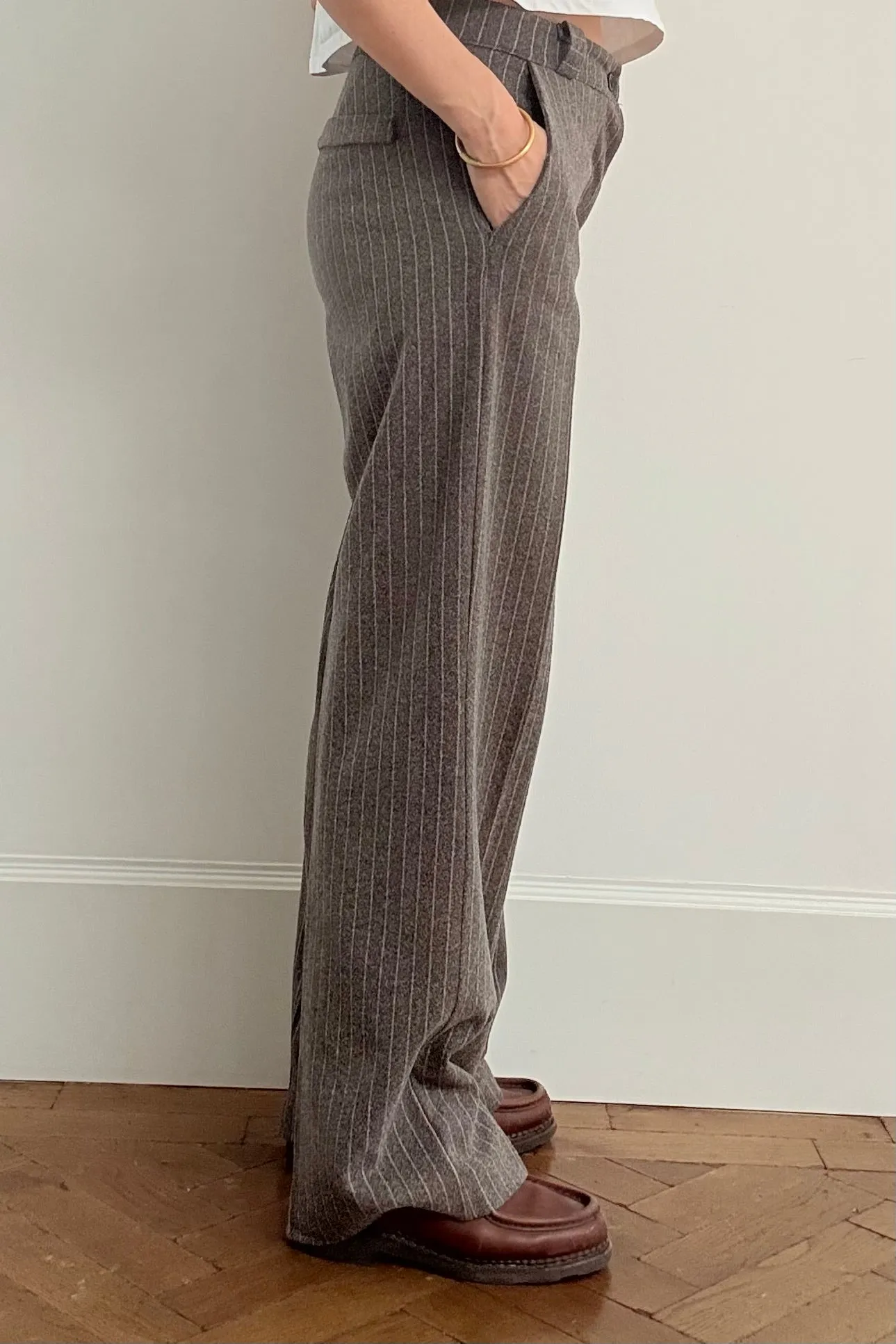 Selma Pinstripe Trousers-Brown sold by Ost London product image thumbnail 2