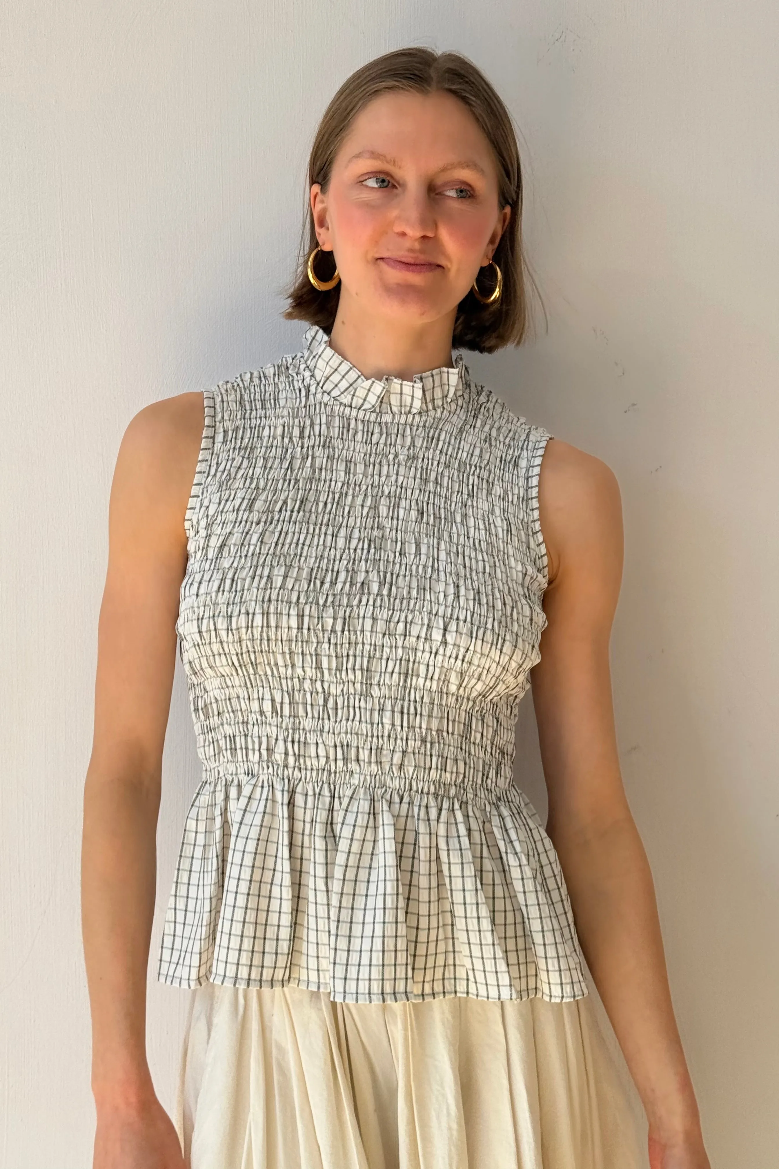 Leonora Smocked Blouse Sleeveless -White sold by Ost London
