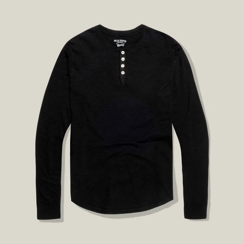 Lightweight Slub Cotton Henley – Standard Fit –Black made by Bills Khakis