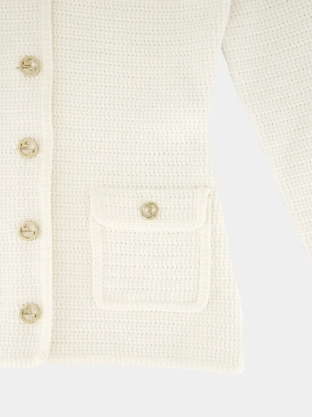 White Fine Cotton Cardigan with G Buttons sold by Fashion Clinic product image thumbnail 4