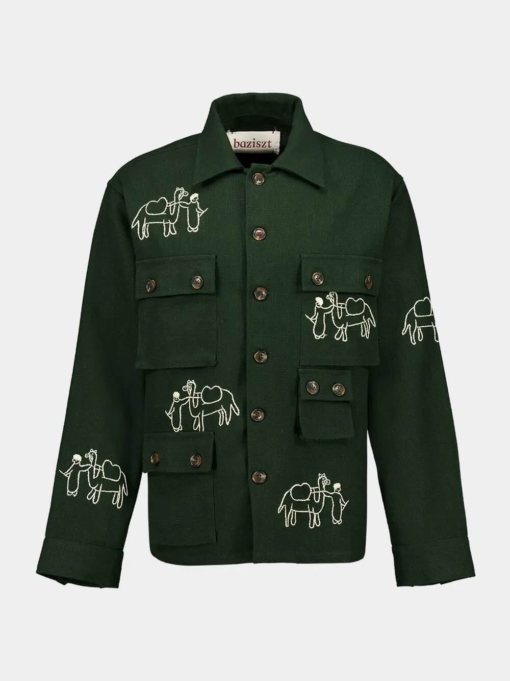 Deep Green Ride Embroidered Cotton Shirt sold by Fashion Clinic