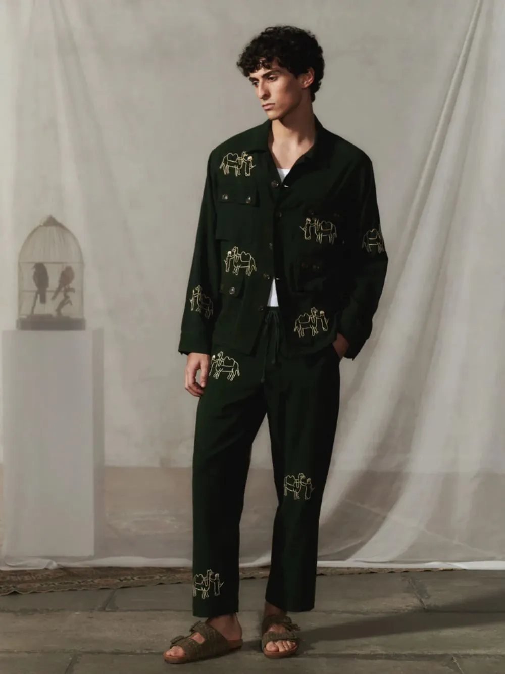 Deep Green Ride Embroidered Cotton Shirt sold by Fashion Clinic product image thumbnail 2