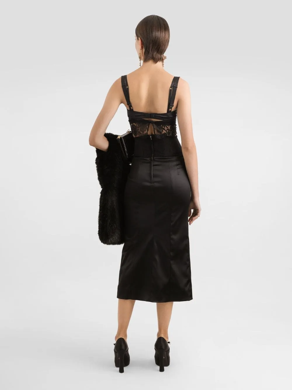 Black Satin Corset-Belt Midi Skirt sold by Fashion Clinic product image thumbnail 3