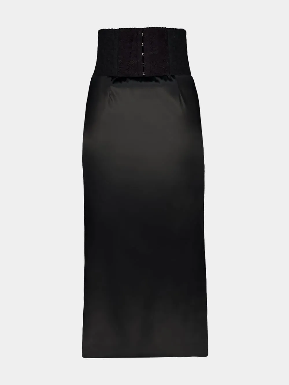 Black Satin Corset-Belt Midi Skirt sold by Fashion Clinic product image thumbnail 2
