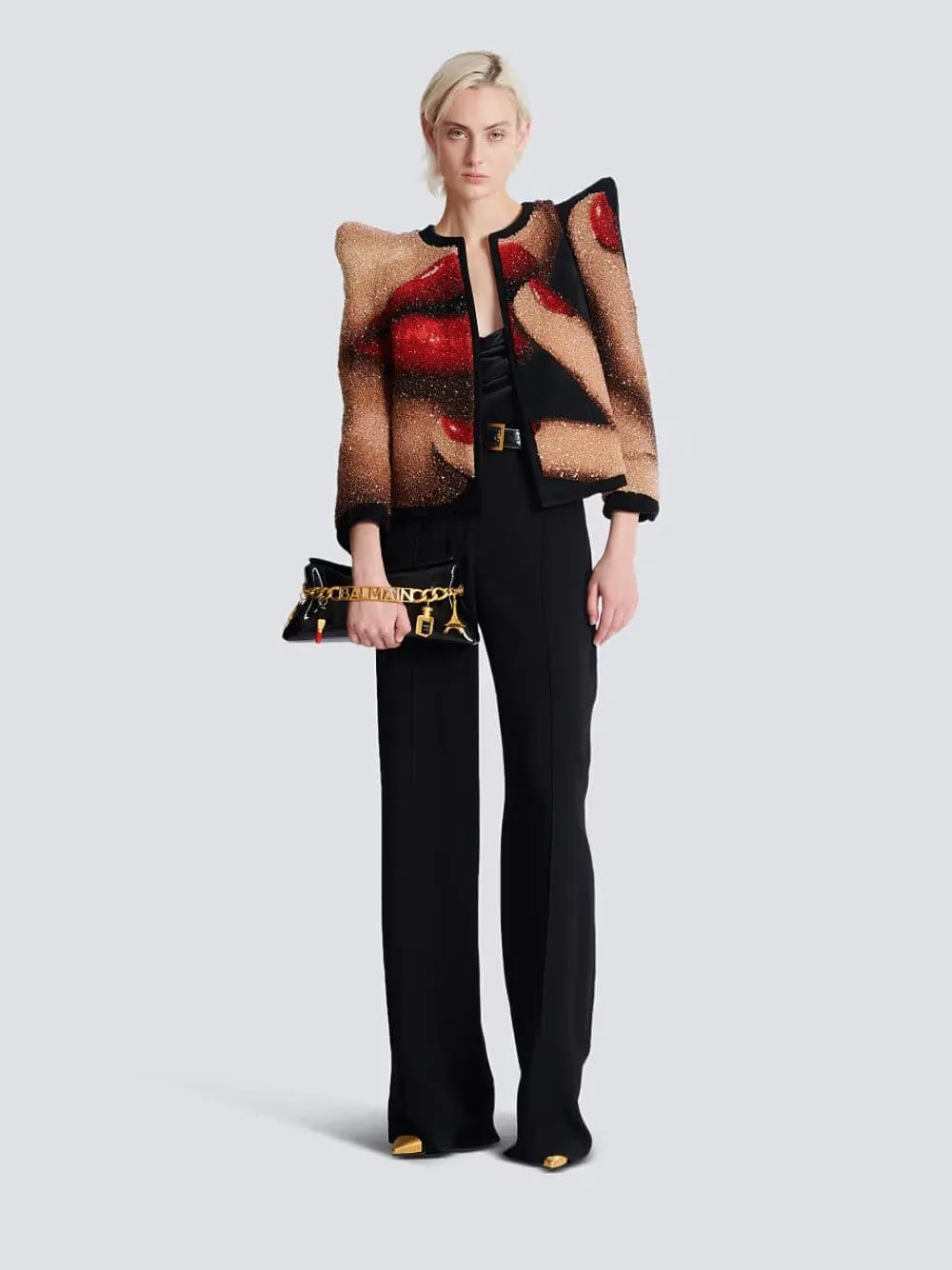 Black 1945 Striped Patent Leather Clutch sold by Fashion Clinic product image thumbnail 4