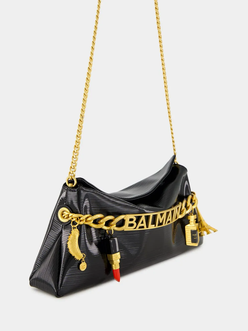 Black 1945 Striped Patent Leather Clutch sold by Fashion Clinic product image thumbnail 3