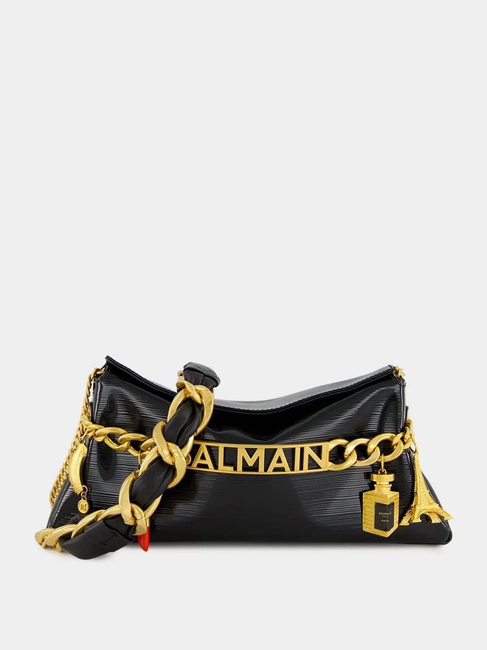 Black 1945 Striped Patent Leather Clutch sold by Fashion Clinic