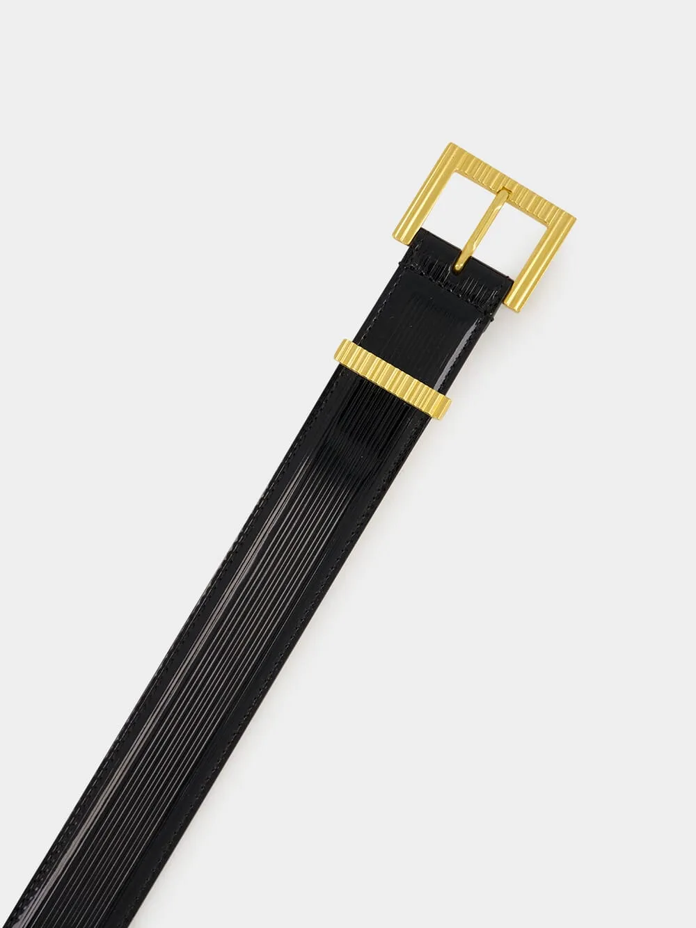 Black Striped Patent Leather Perfume Belt sold by Fashion Clinic product image thumbnail 3