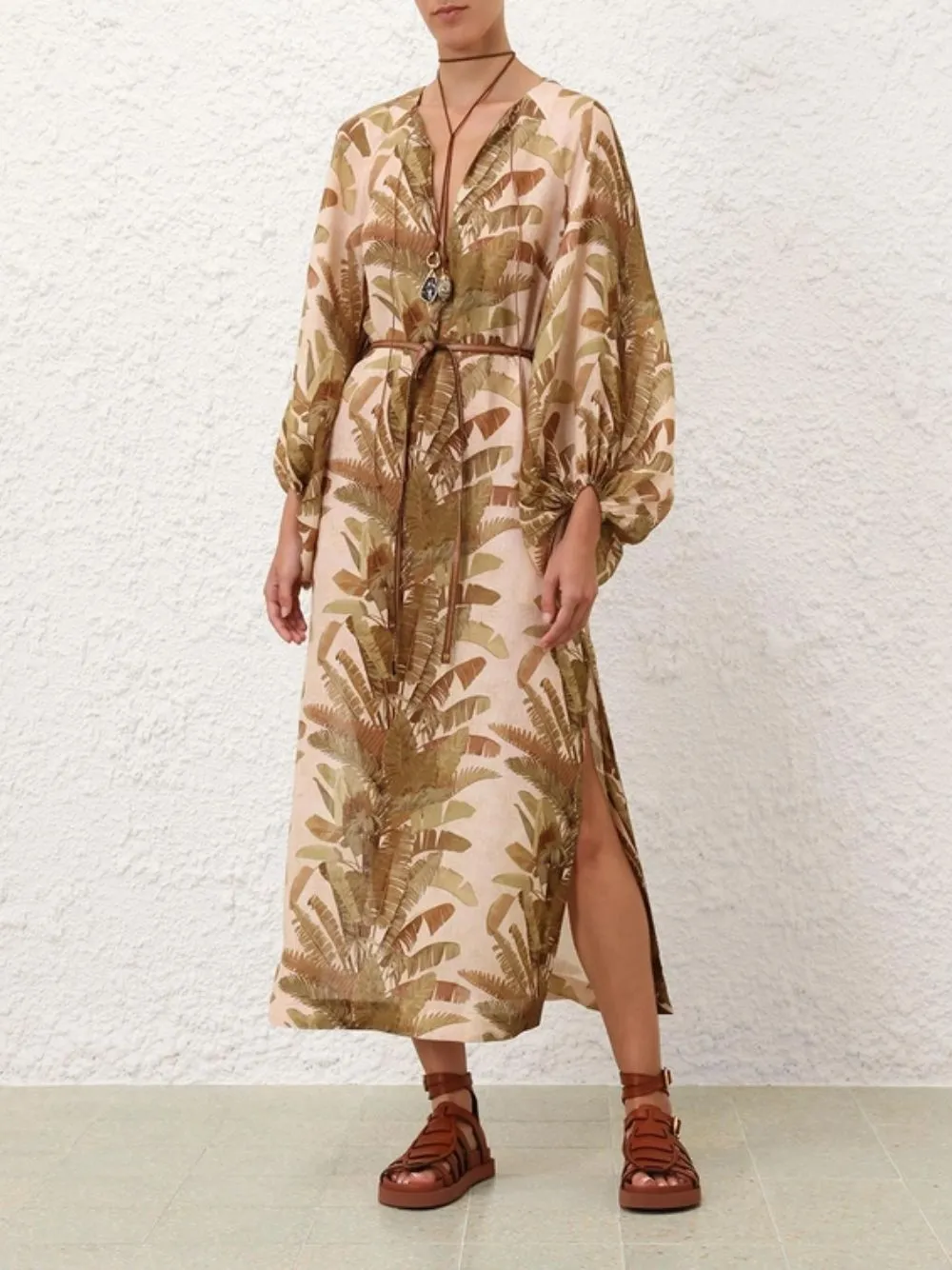 Green Palm Ascension Linen Midi Dress sold by Fashion Clinic product image thumbnail 2