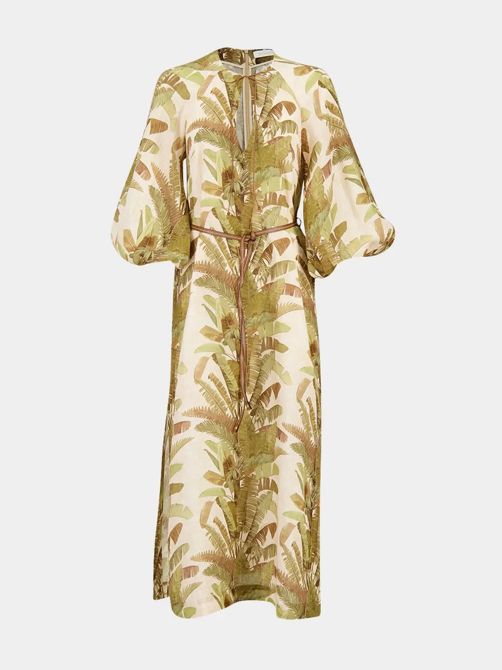 Green Palm Ascension Linen Midi Dress sold by Fashion Clinic