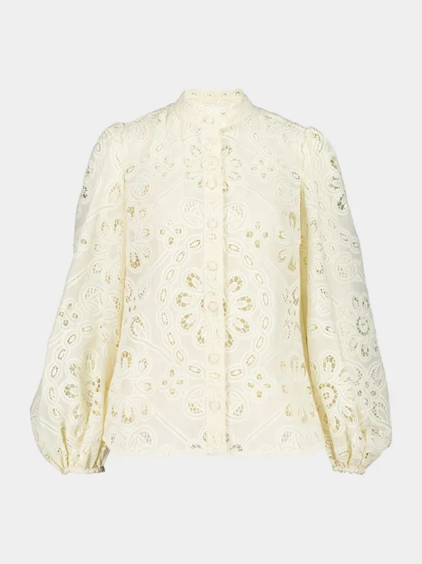 Ivory Rhiannon Embroidered High-Neck Blouse sold by Fashion Clinic