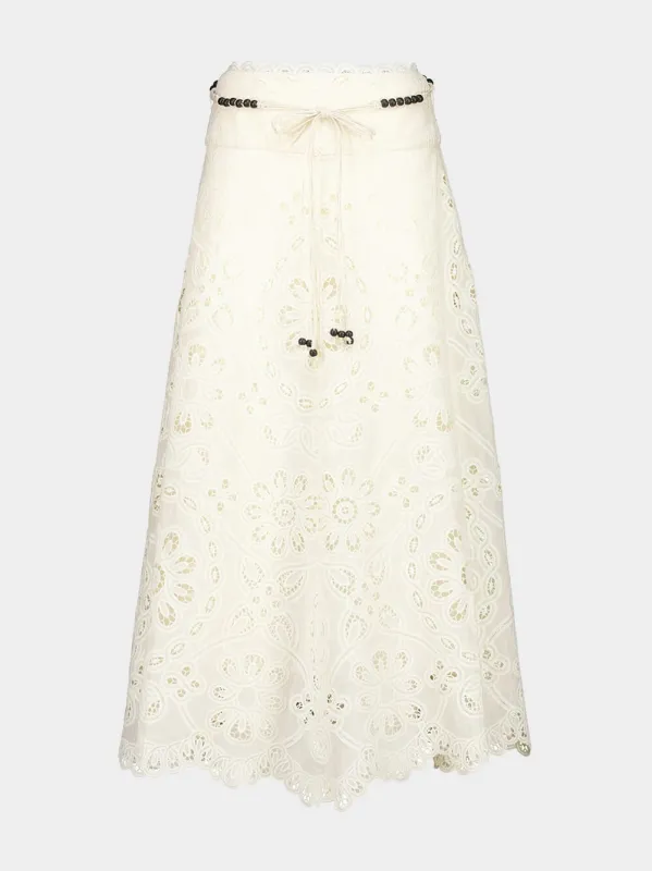 Ivory Rhiannon Embroidered Midi Skirt sold by Fashion Clinic