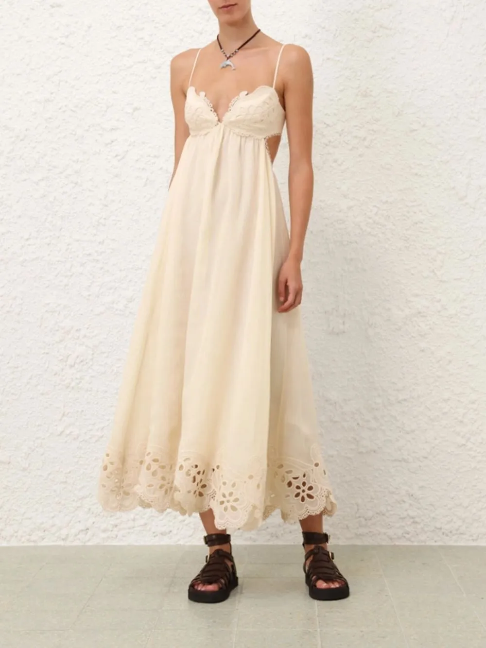 Cream Coco Embroidered Ramie Maxi Dress sold by Fashion Clinic product image thumbnail 2