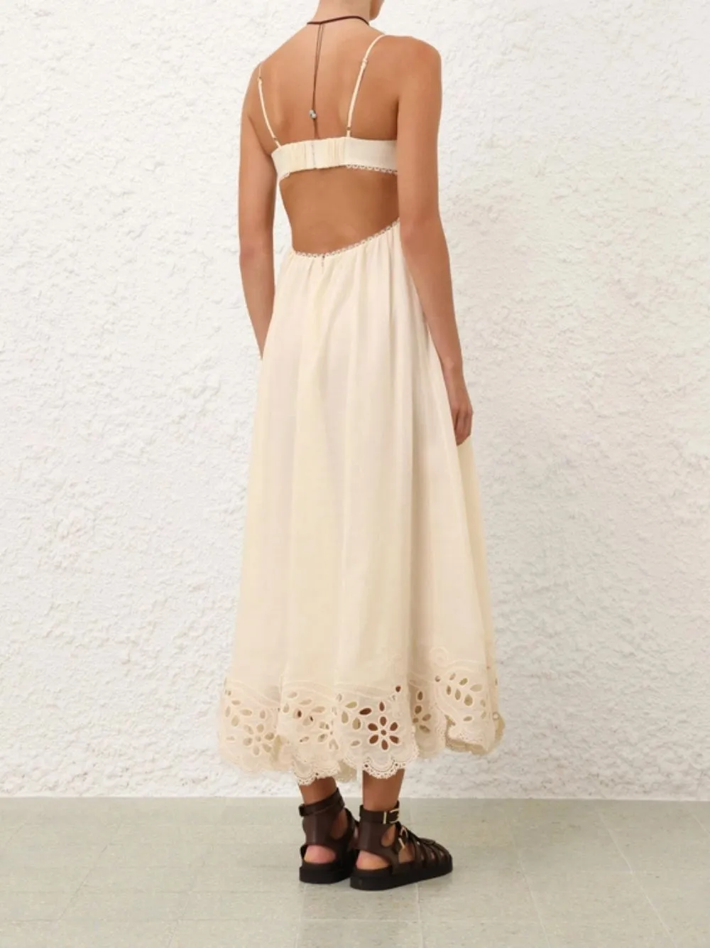 Cream Coco Embroidered Ramie Maxi Dress sold by Fashion Clinic product image thumbnail 4