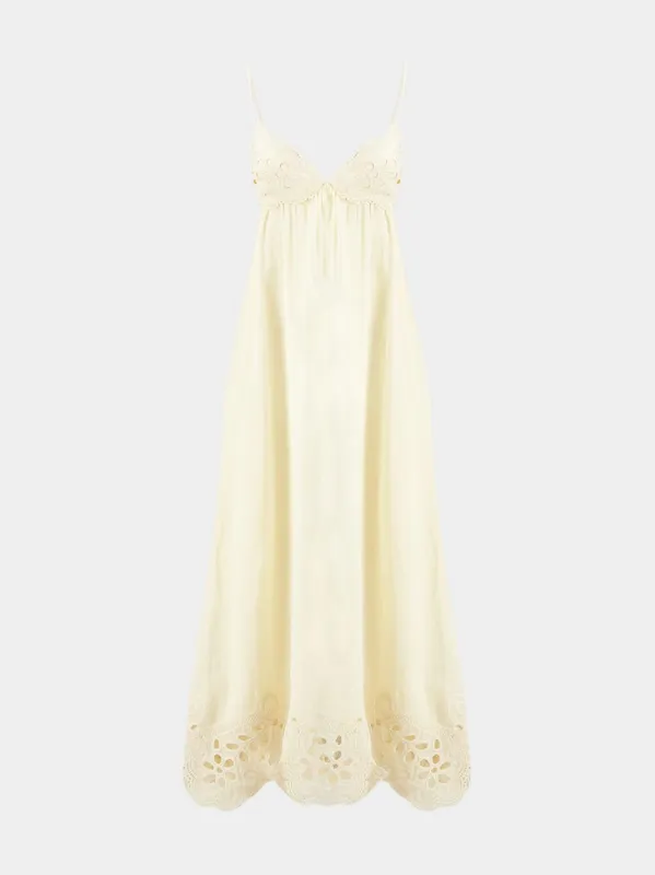Cream Coco Embroidered Ramie Maxi Dress sold by Fashion Clinic