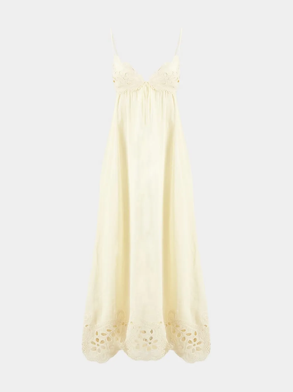 Cream Coco Embroidered Ramie Maxi Dress sold by Fashion Clinic