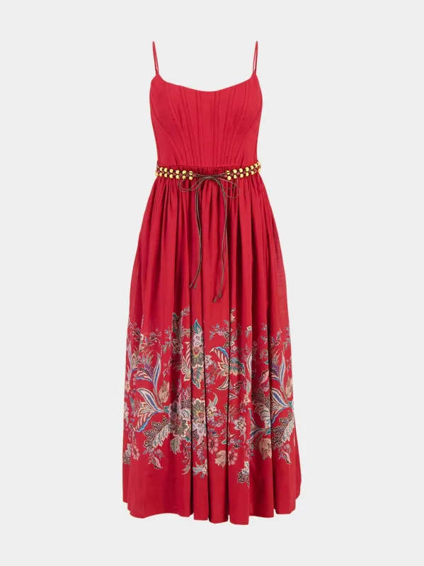 Red Multi Paisley Rhiannon Corset Midi Dress sold by Fashion Clinic