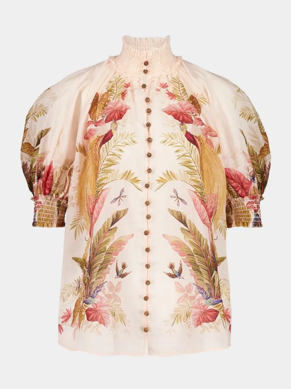 Cream Palm Floral Ascension Billow Blouse sold by Fashion Clinic