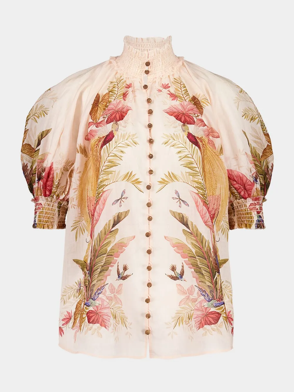Cream Palm Floral Ascension Billow Blouse sold by Fashion Clinic