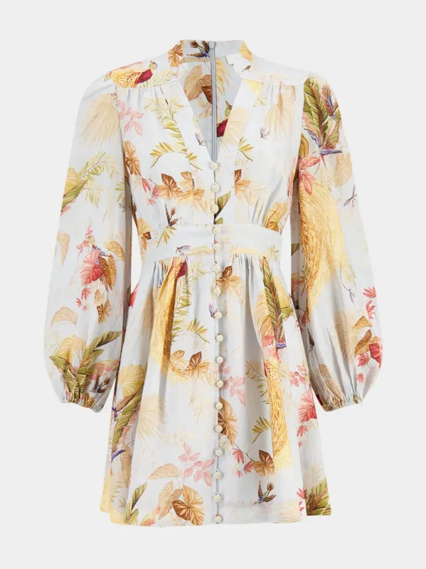 Light Blue Palm Floral Ascension Mini Linen Dress sold by Fashion Clinic